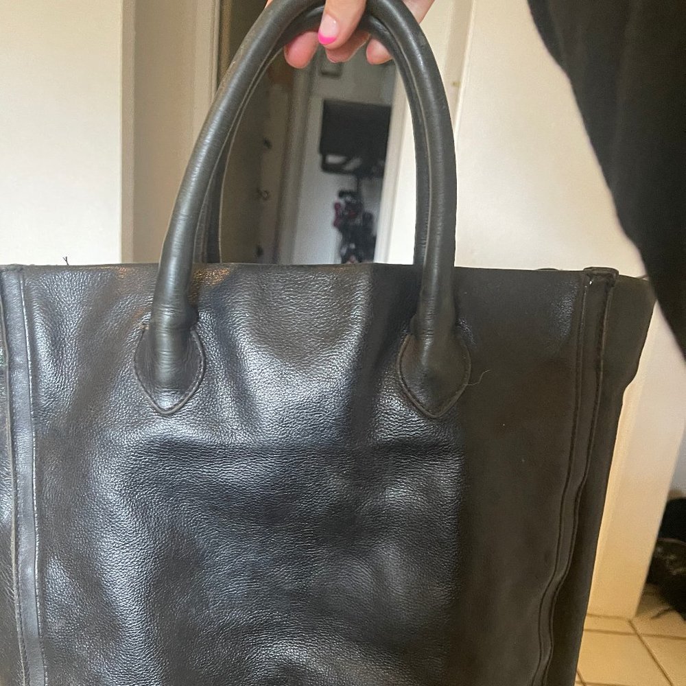 Black Leather Madewell Transportation Tote
